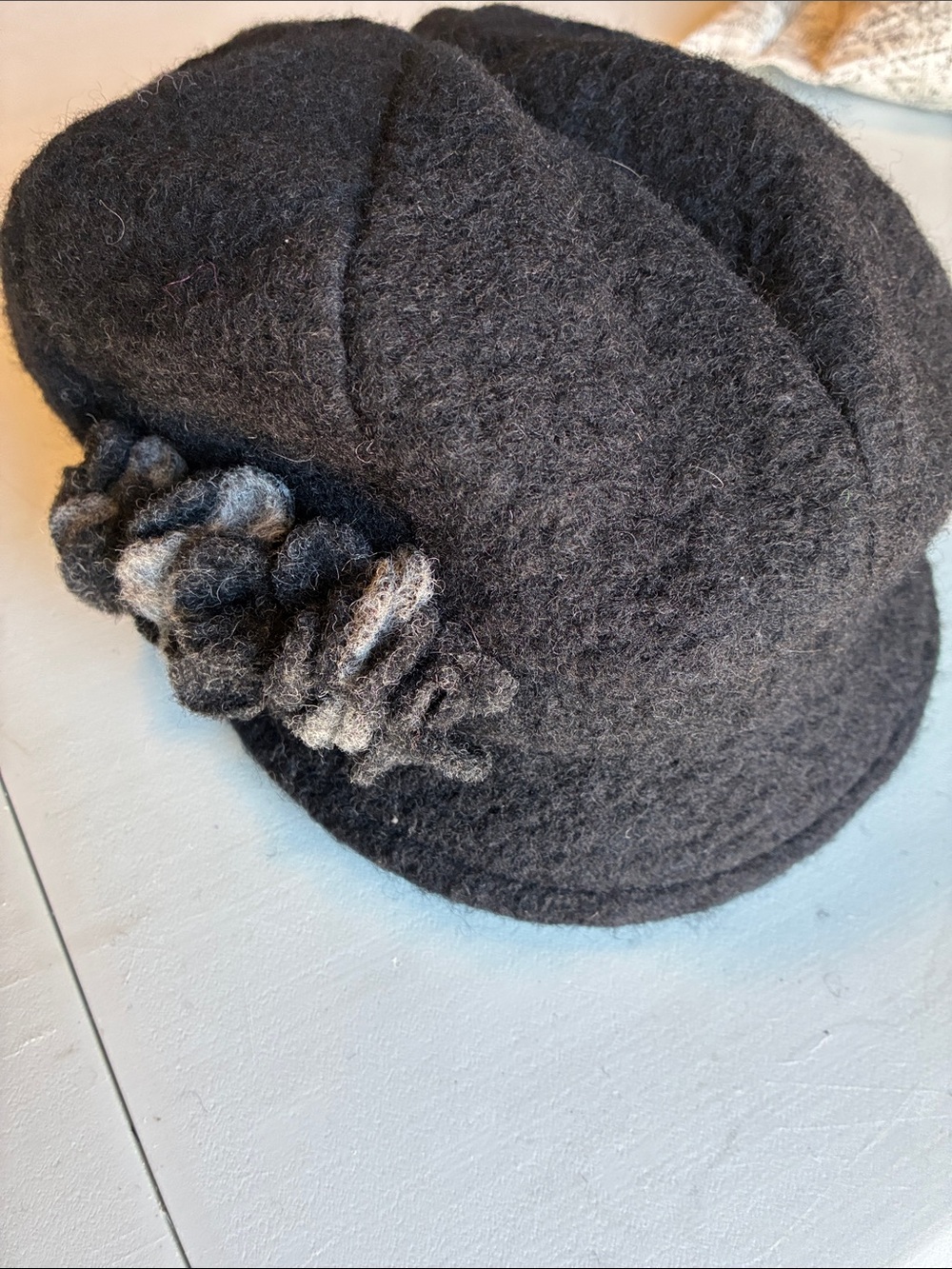CREATIVA 100% Wool Cloche Hat Rosette Accent Made in Italy